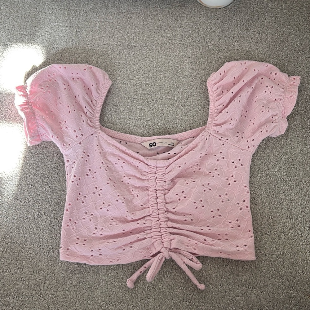 Cropped pink crochet top